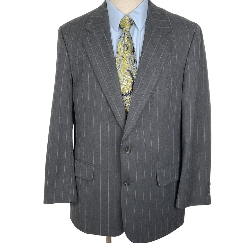 Brooks Brothers Blazer 42R Gray Pinstripe Classic Career Two Button Wool USA VTG